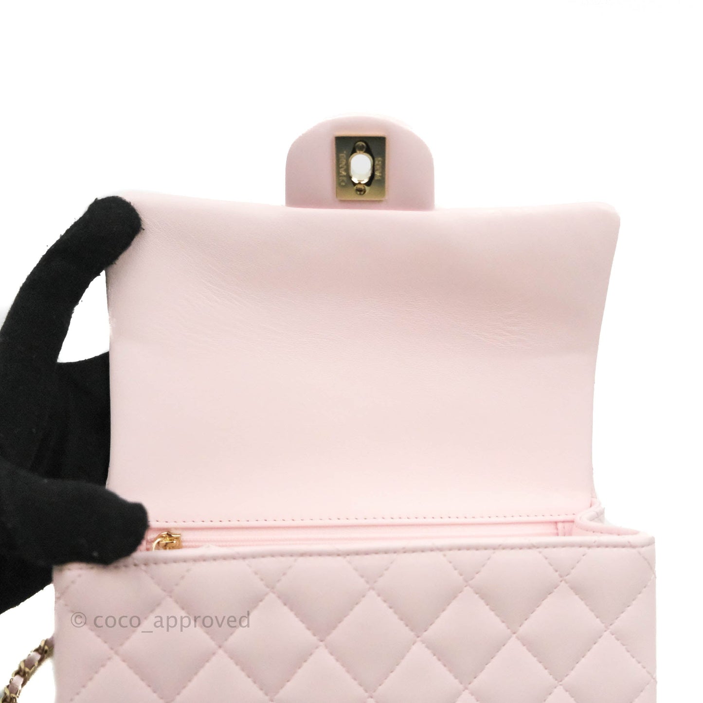 Chanel Top Handle Mini Rectangular Flap Bag Light Pink Lambskin Gold Hardware 22P
