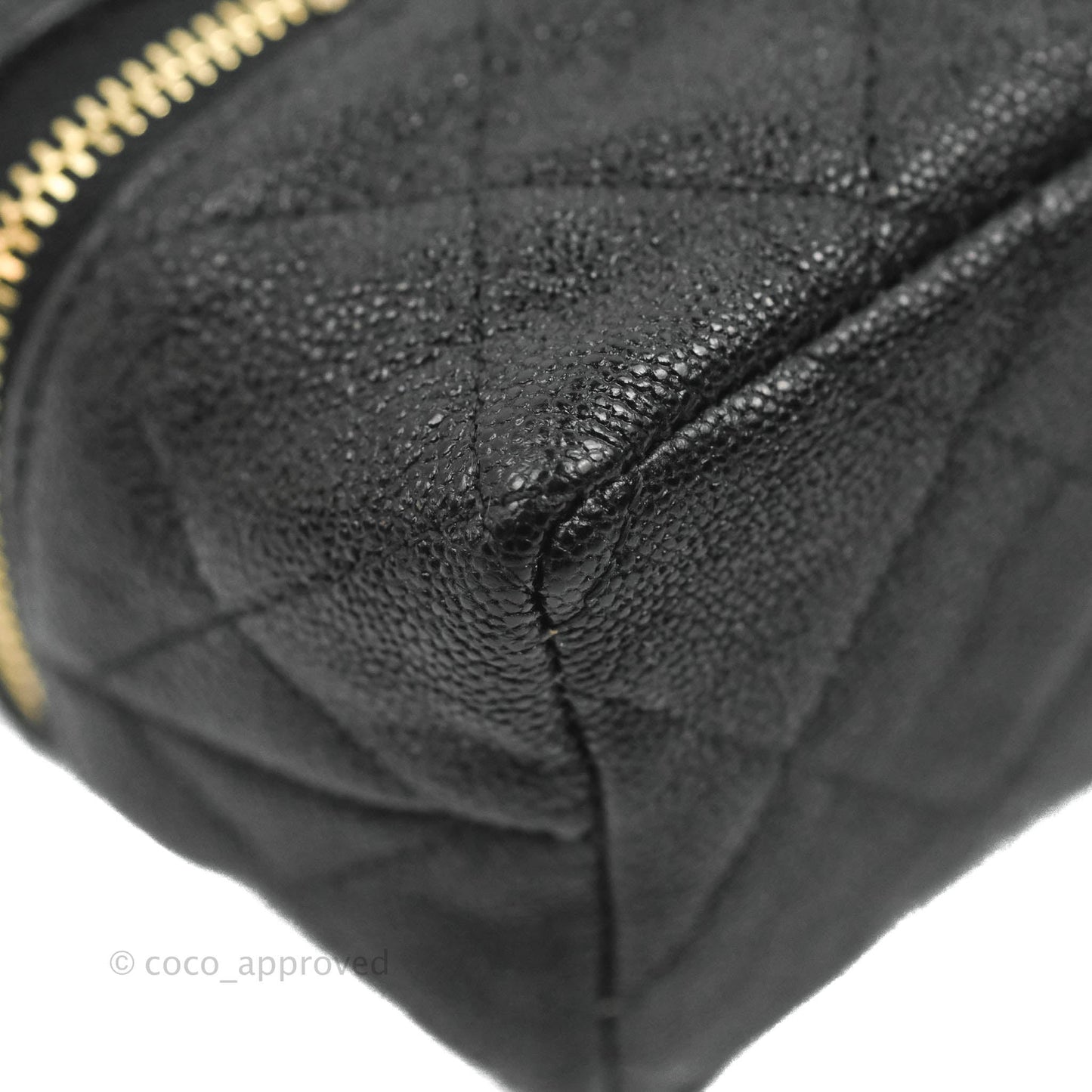 Chanel Quilted Mini Top Handle Vanity With Chain Black Caviar Aged Gold Hardware