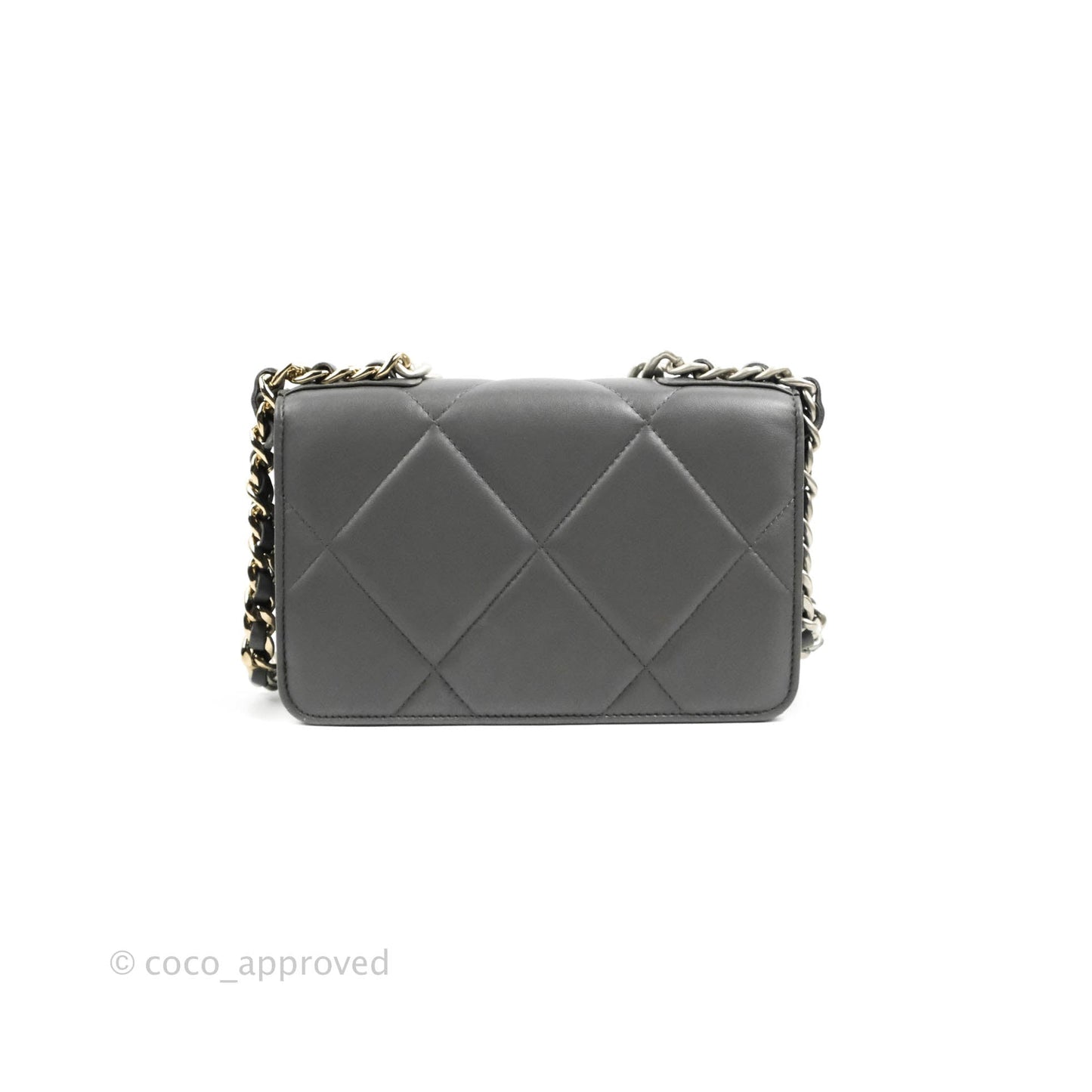 Chanel 19 Wallet on Chain WOC Dark Grey Lambskin Mixed Hardware