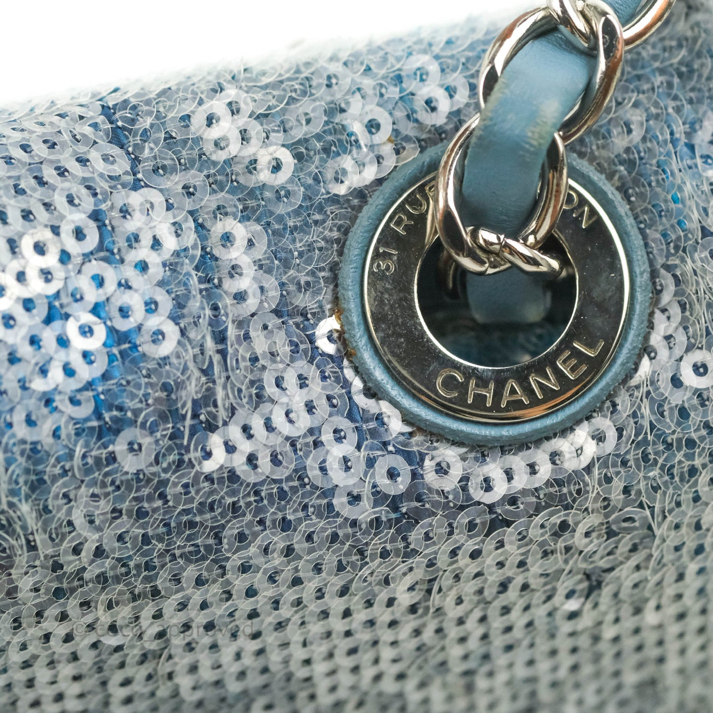 Chanel Large Sequin Waterfall Flap Bag Blue Silver Hardware