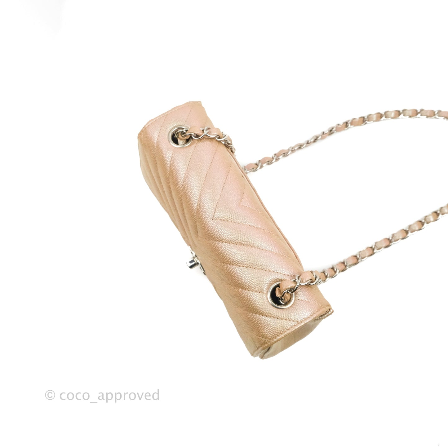 Chanel Quilted Mini Rectangular Flap Iridescent Pink Rose Gold Silver Hardware 17B