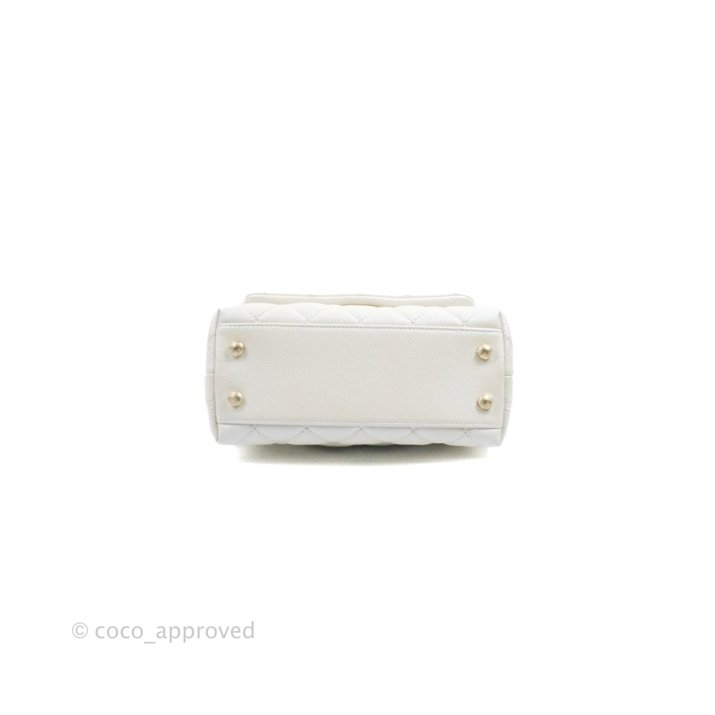Chanel Mini Coco Handle Quilted Iridescent Pearl White Caviar Gold Hardware