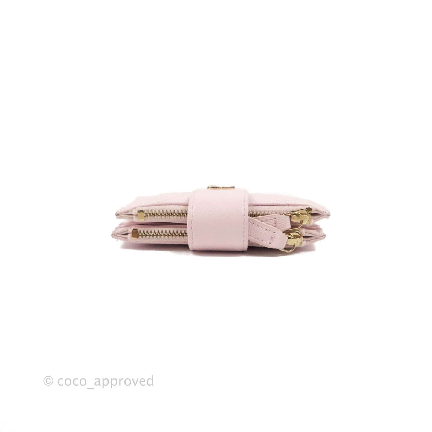 Chanel Folded Double Zip Coin Case Card Pink Caviar Gold Hardware