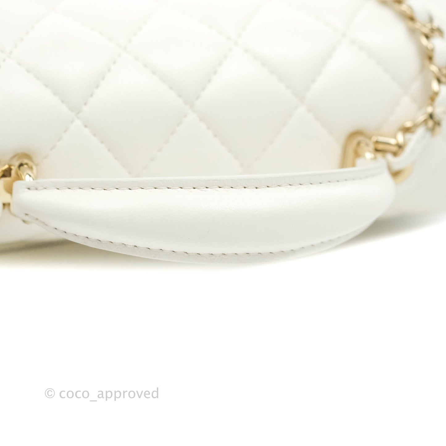Chanel Top Handle Mini Rectangular Flap Bag with Charm White Lambskin Gold Hardware