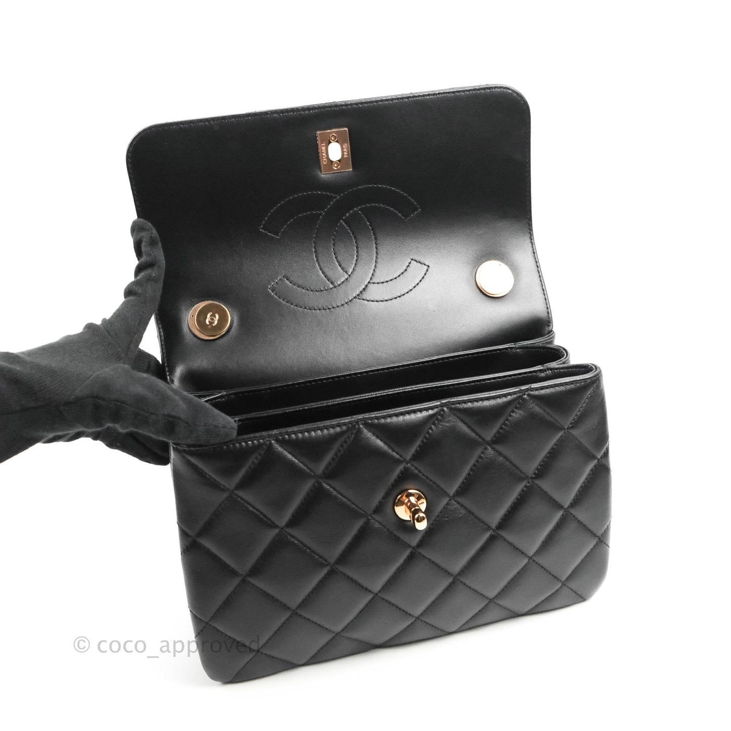 Chanel Small Trendy CC Black Lambskin Rose Gold Hardware 22C