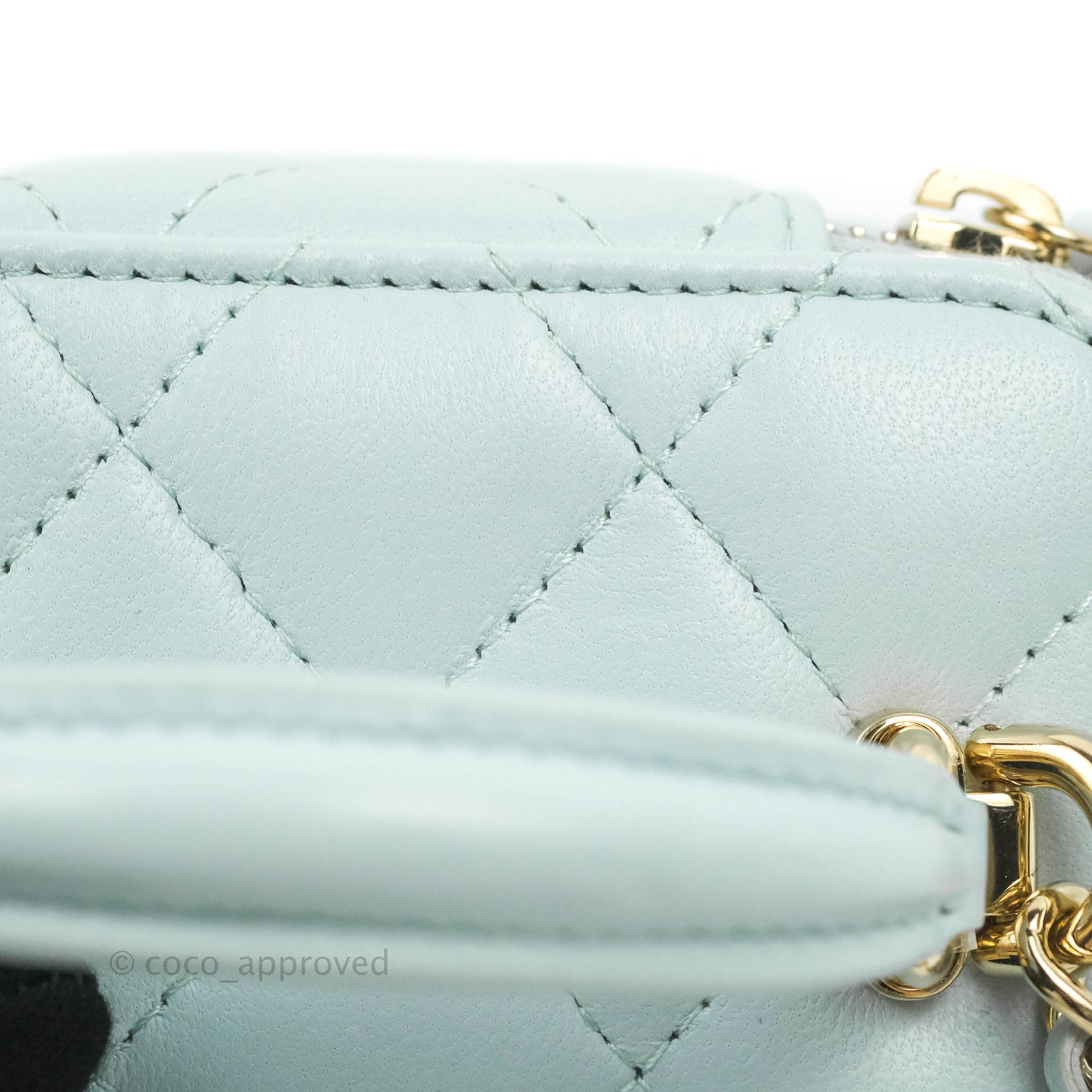 Chanel Mini Top Handle Vanity With Chain Light Blue Lambskin Gold Hardware