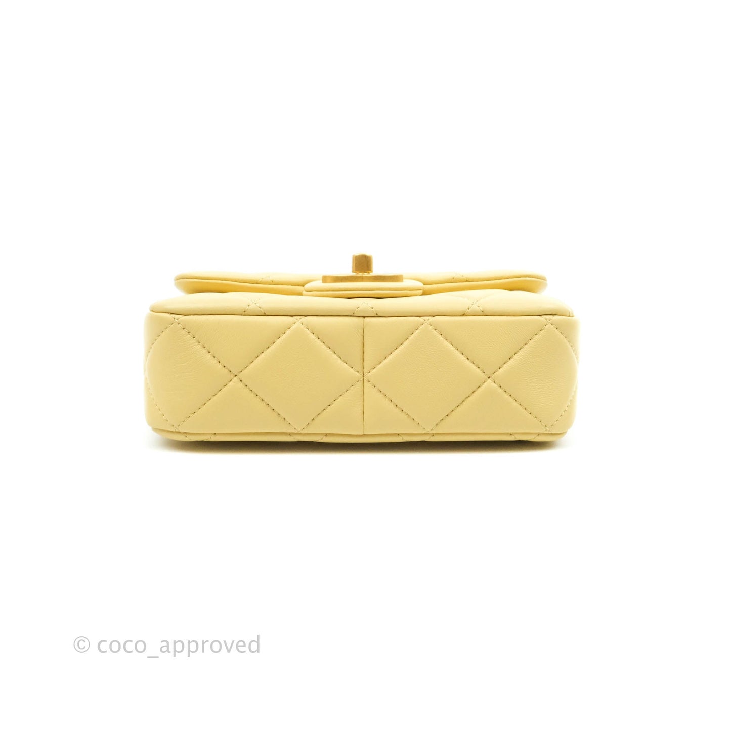 Chanel Enamel Quilted Pending CC Mini Square Flap Yellow Lambskin Aged Gold Hardware 22P