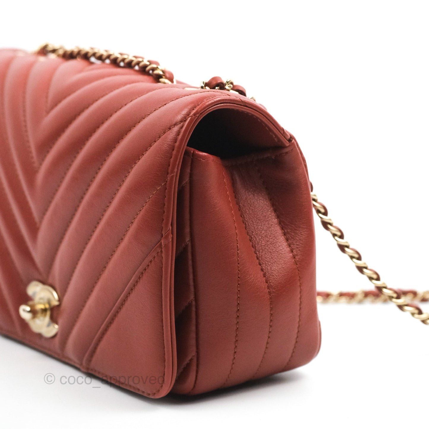 Chanel Small Statement Chevron Flap Bag Red Calfskin Gold Hardware