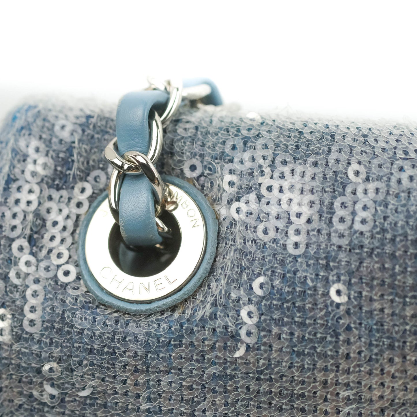 Chanel Large Sequin Waterfall Flap Bag Blue Silver Hardware