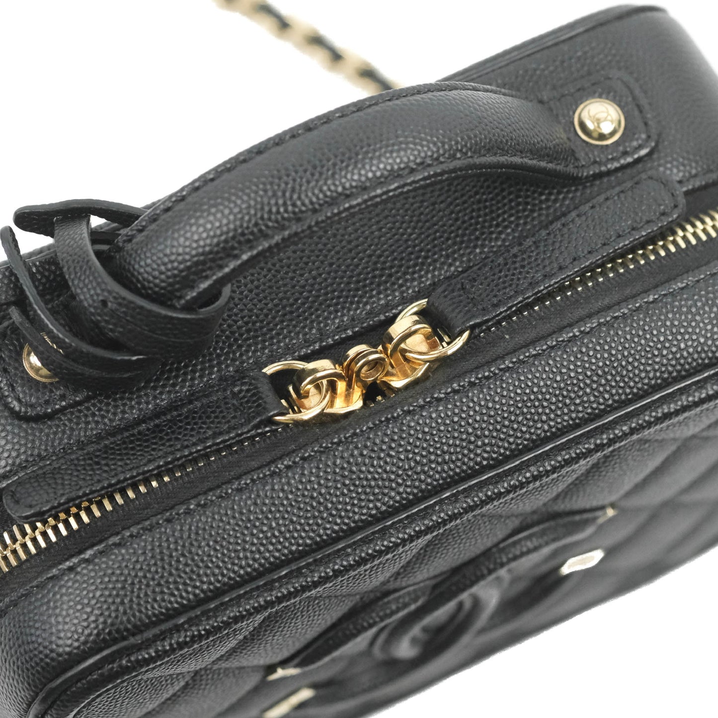 Chanel Quilted Small CC Filigree Vanity Case Black Caviar Gold Hardware