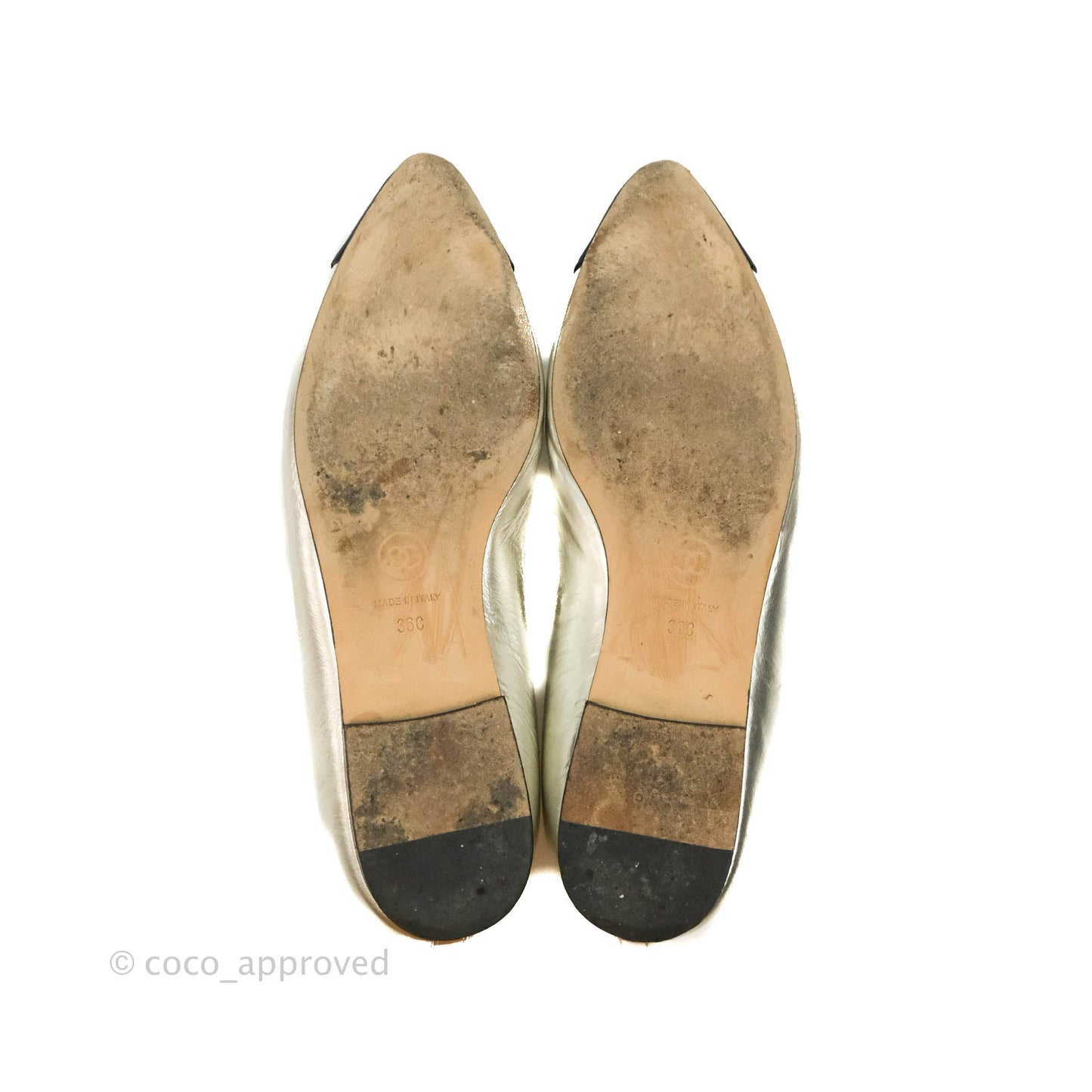 Chanel Silver Black Toe Pointed Pump Flats Size 36
