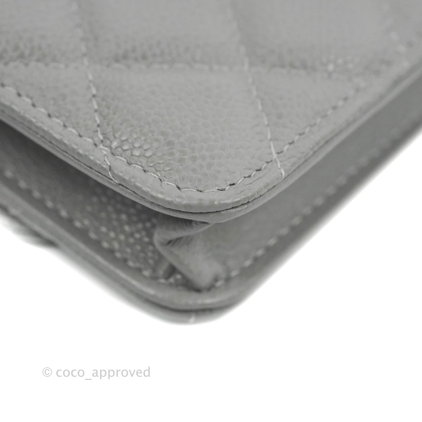 Chanel Miss Coco Clutch With Chain Quilted Grey Caviar Gold Hardware