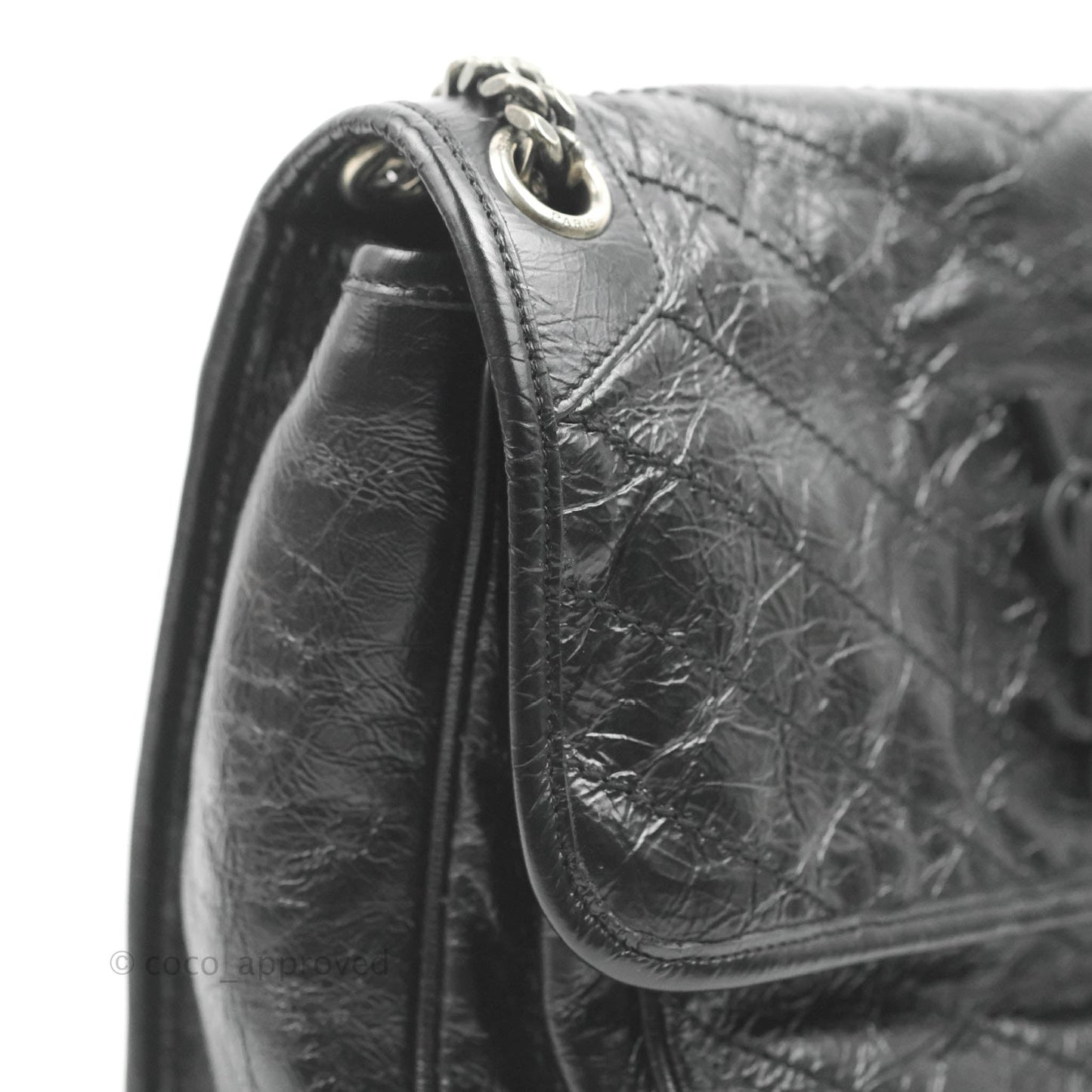 Saint Laurent Medium Niki Chain Bag Crinkled Calfskin Black