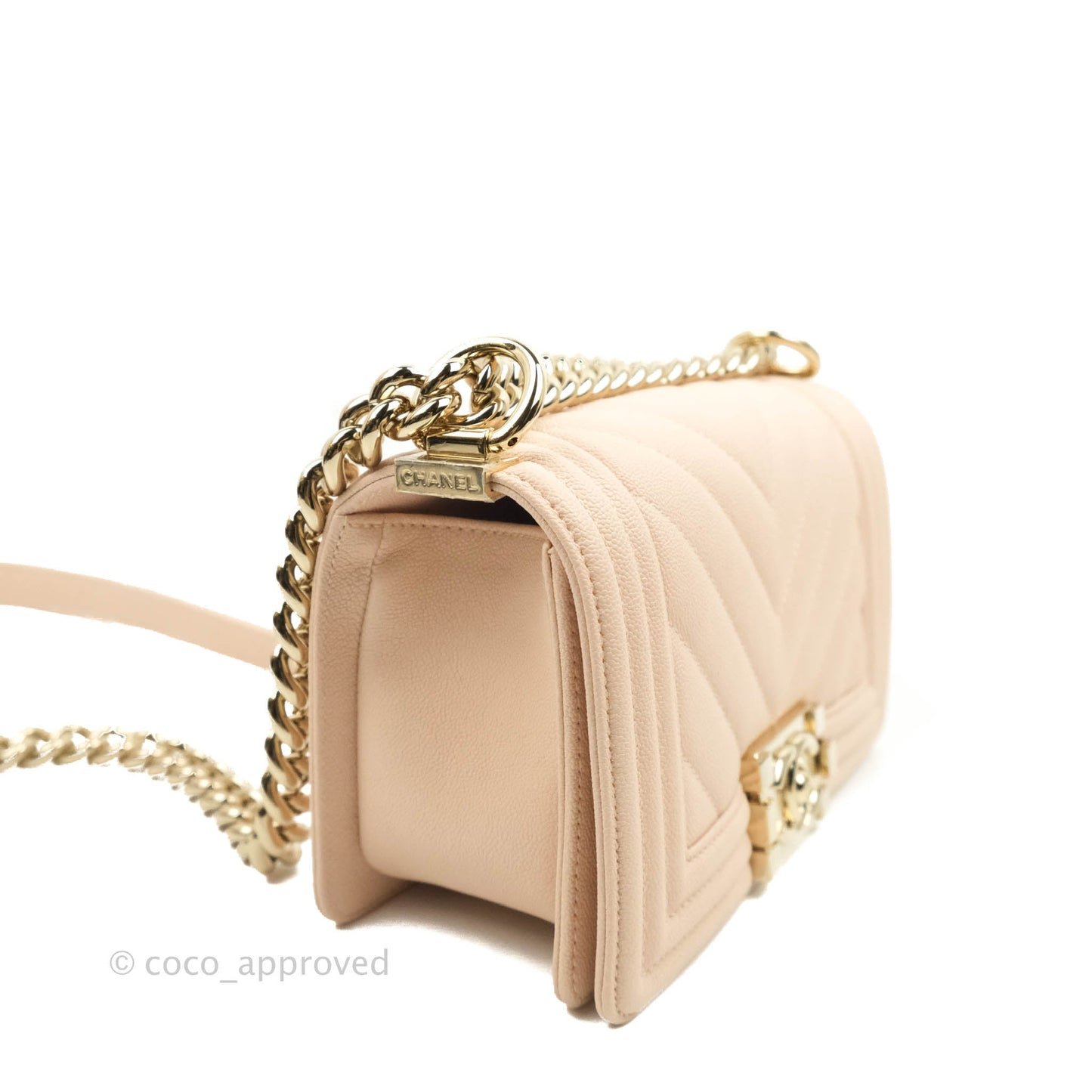 Chanel Small Boy Chevron Light Pink Caviar Gold Hardware
