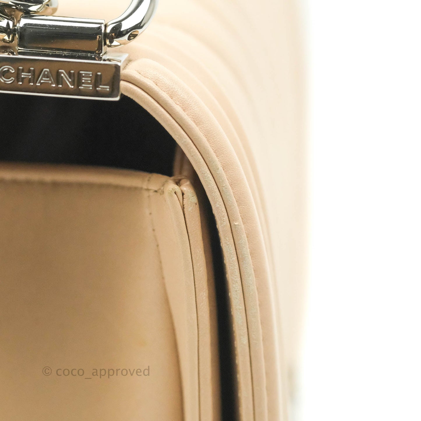 Chanel Chevron Medium Boy Light Pink Beige Calfskin Silver Hardware