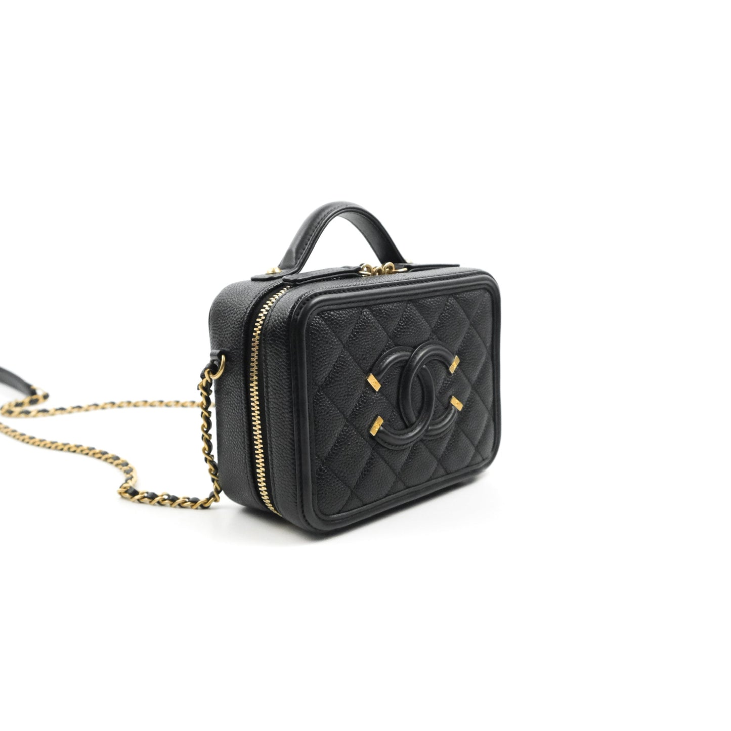 Chanel Quilted Small CC Filigree Vanity Case Black Caviar