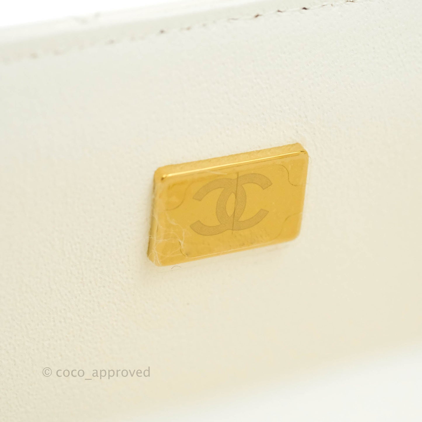 Chanel Top Handle Mini Rectangular Flap Bag with Charm White Lambskin Gold Hardware