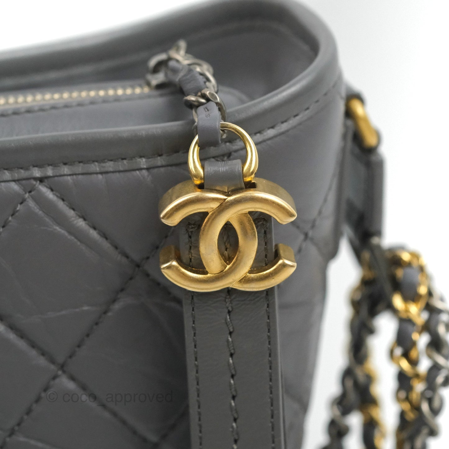 Chanel Quilted Small Gabrielle Hobo Grey Calfskin Mixed Hardware