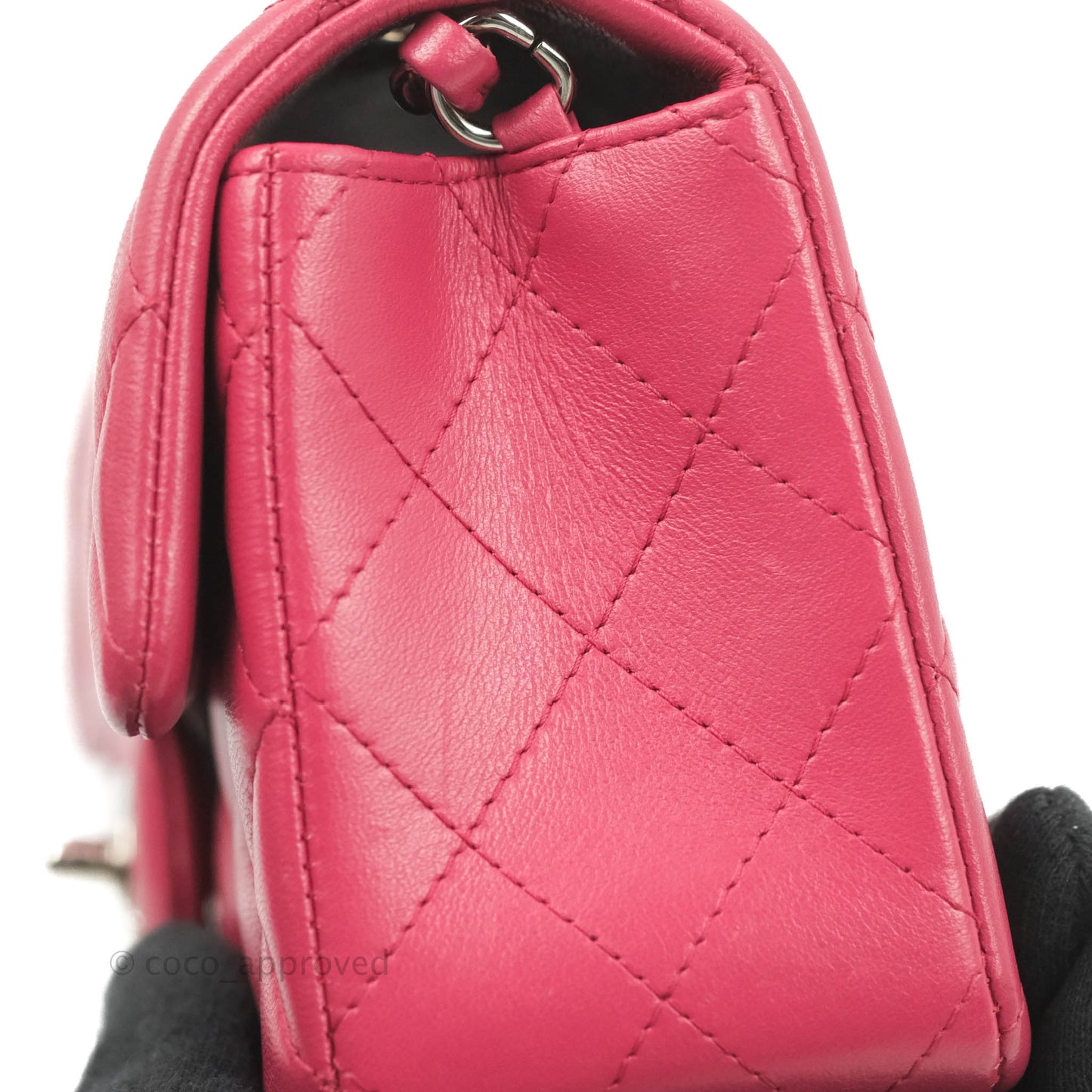 Chanel Quilted Mini Rectangular Flap Raspberry Pink Lambskin Silver Hardware