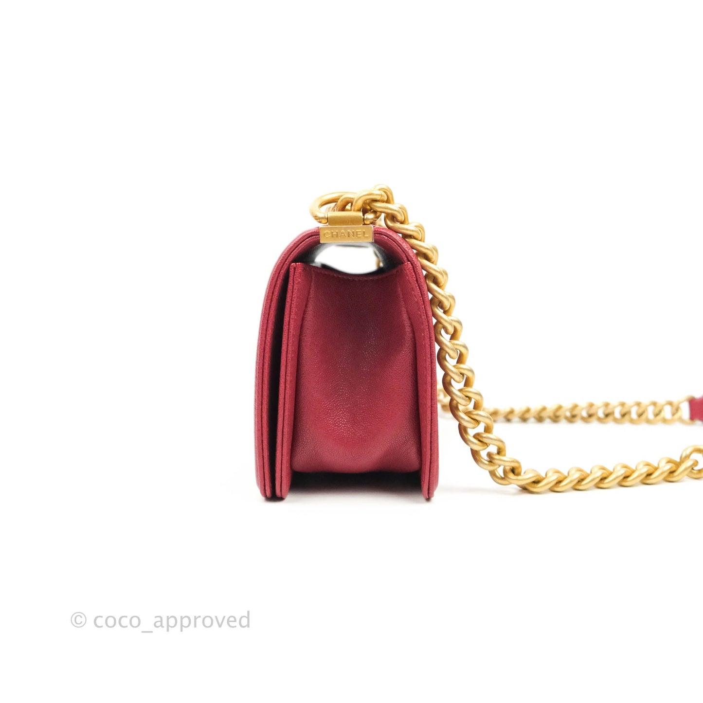 Chanel Small Chevron Boy Red Caviar Aged Gold Hardware
