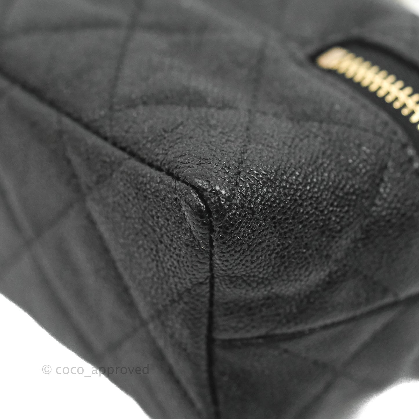 Chanel Quilted Mini Top Handle Vanity With Chain Black Caviar Aged Gold Hardware