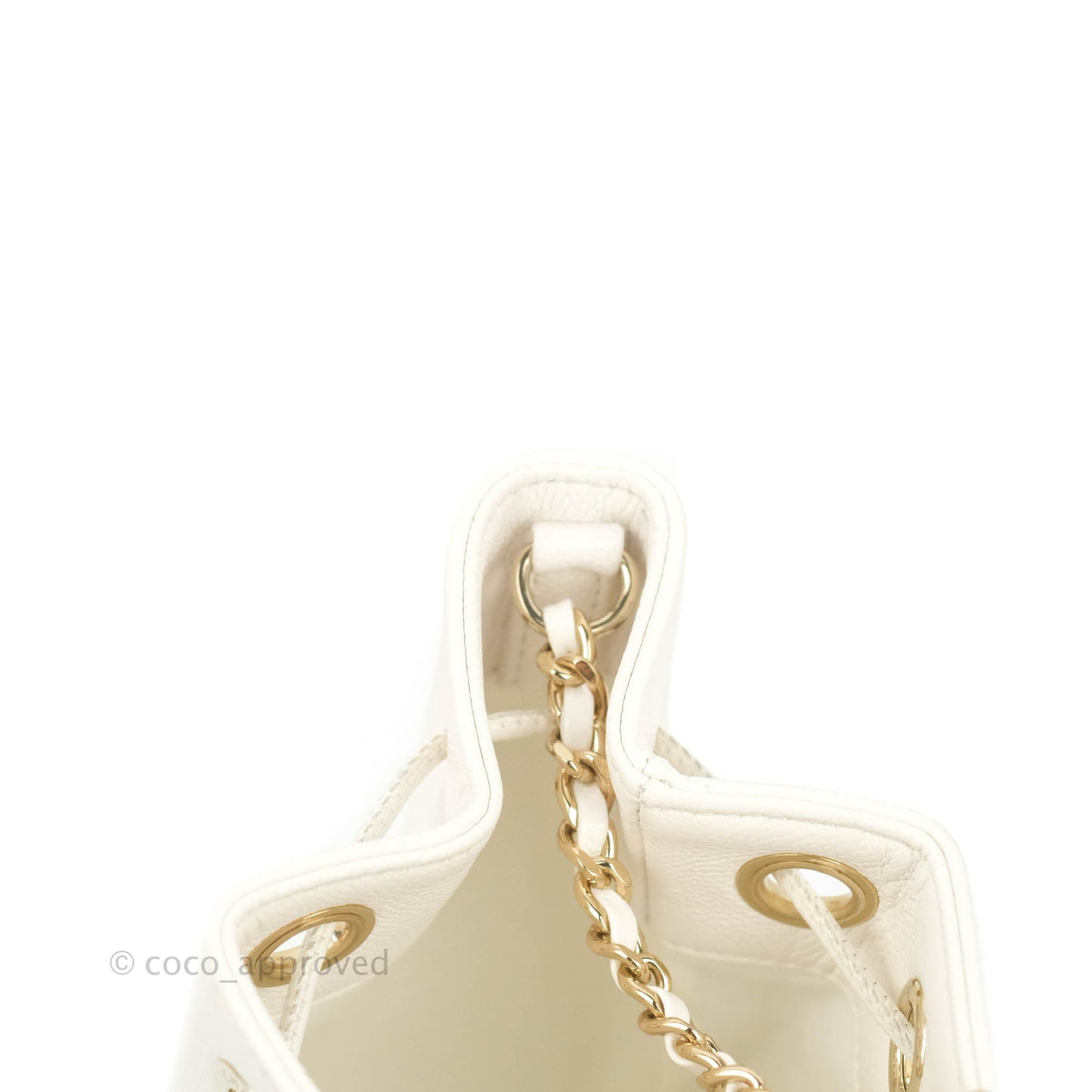 Chanel Business Affinity Drawstring Bucket Bag White Caviar Gold Hardware