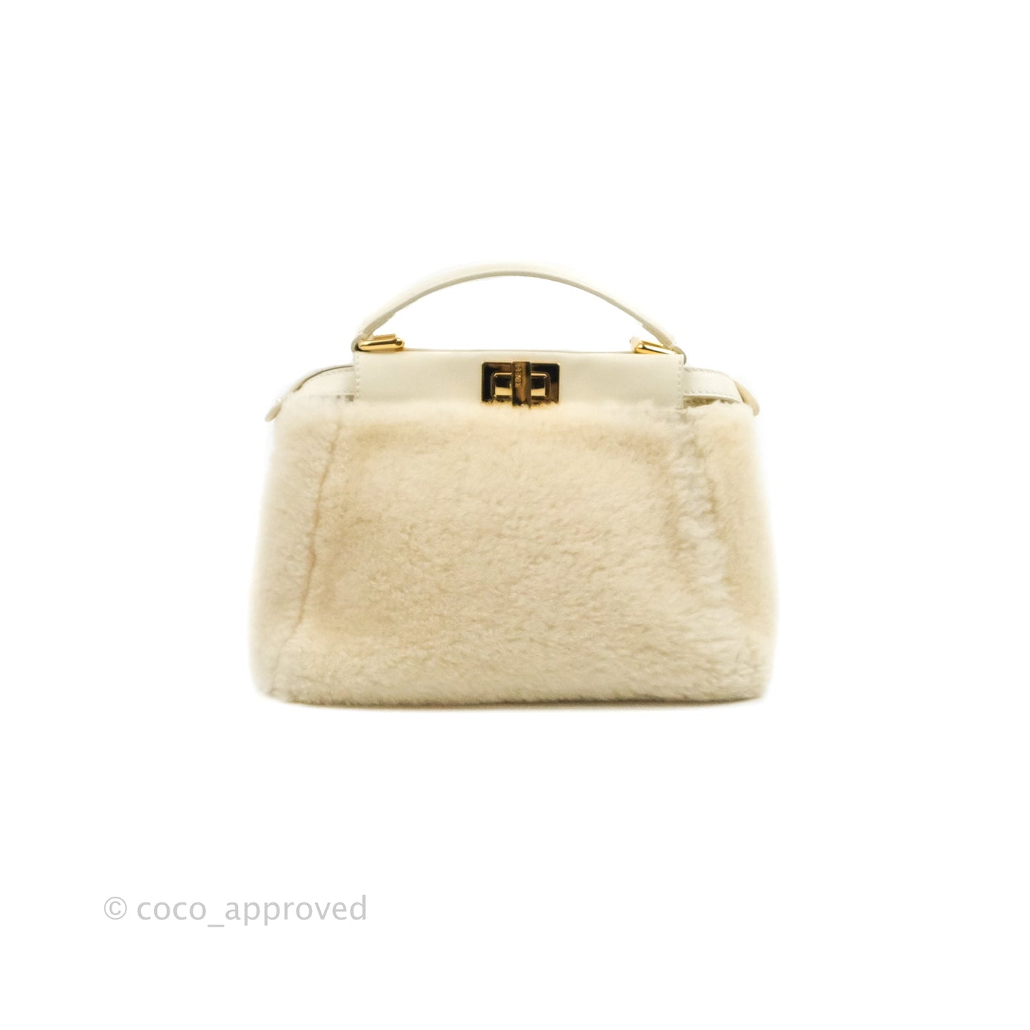 Fendi Mini Peekaboo Shearling Bag White Gold Harware