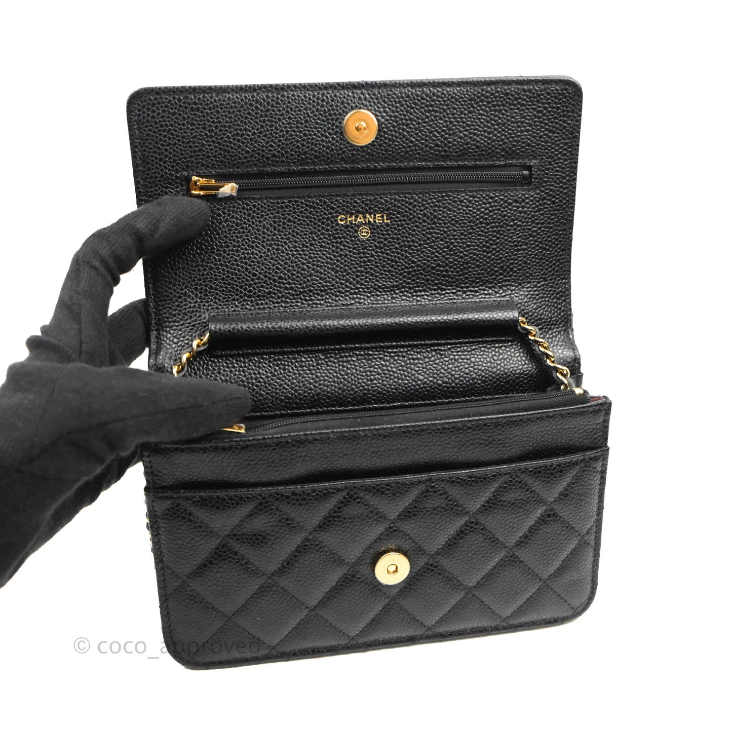 Chanel Quilted WOC Black Caviar Gold Hardware