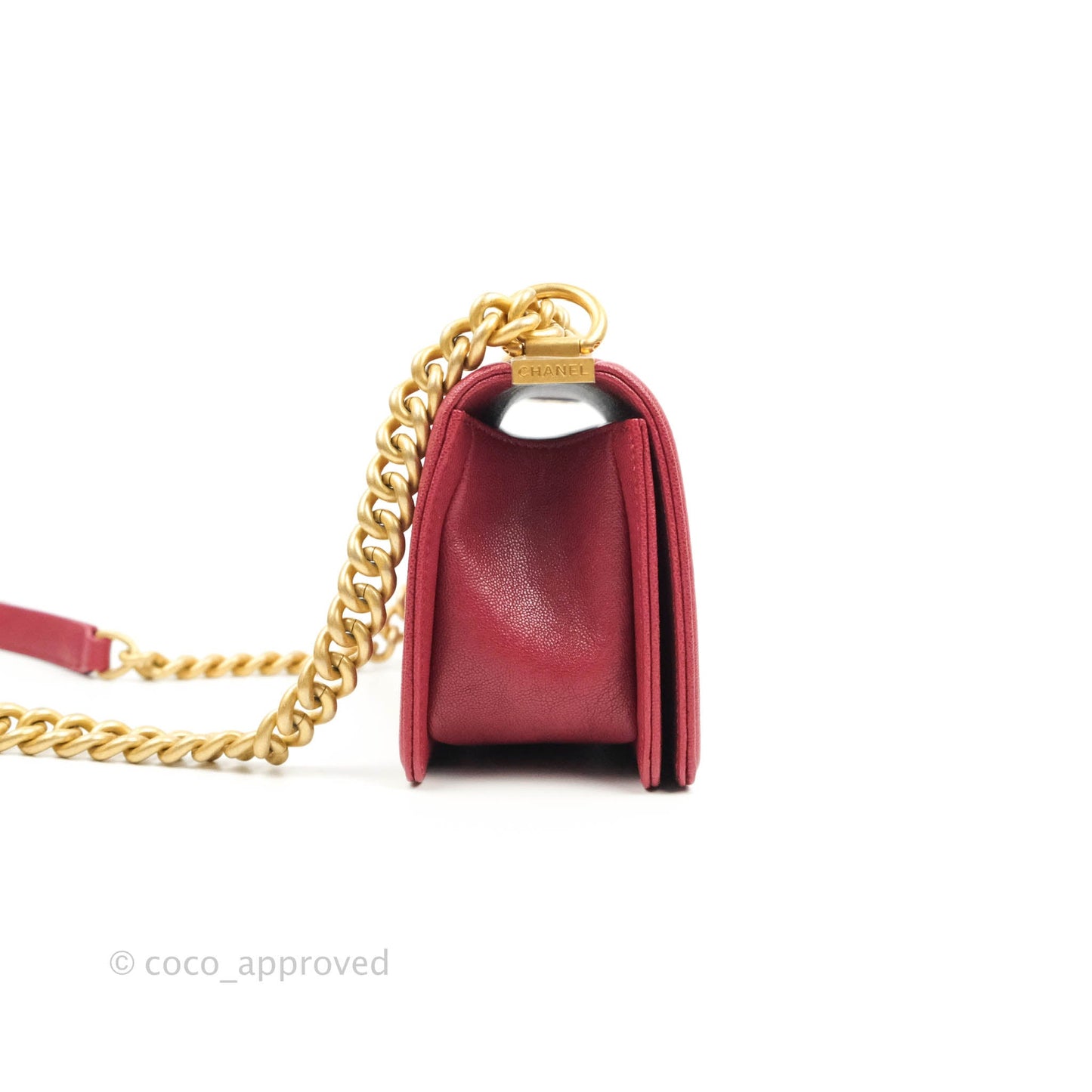 Chanel Small Chevron Boy Red Caviar Aged Gold Hardware