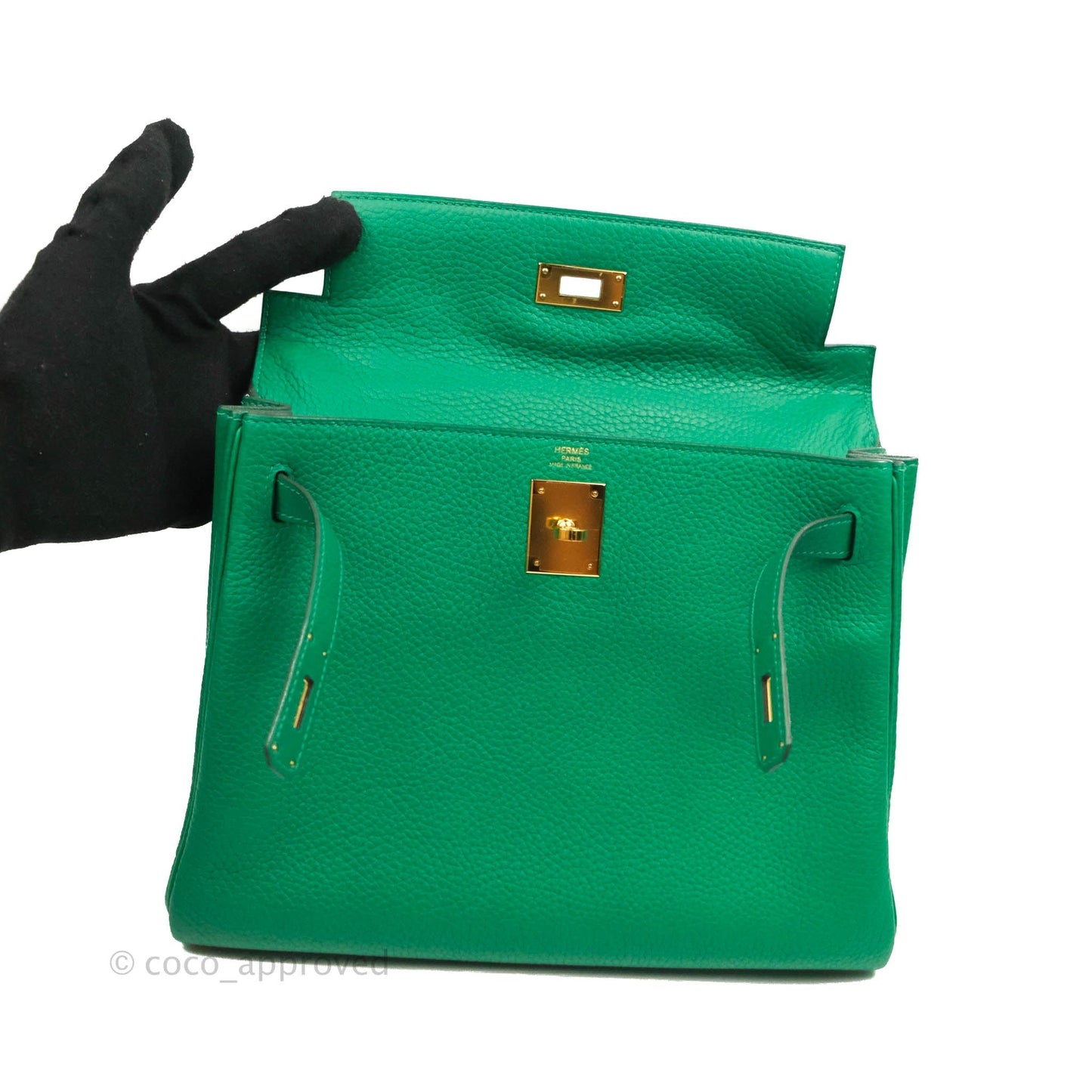 Hermès Retourne Taurillon Kelly 28 Vert Vertigo Clemence Gold Hardware