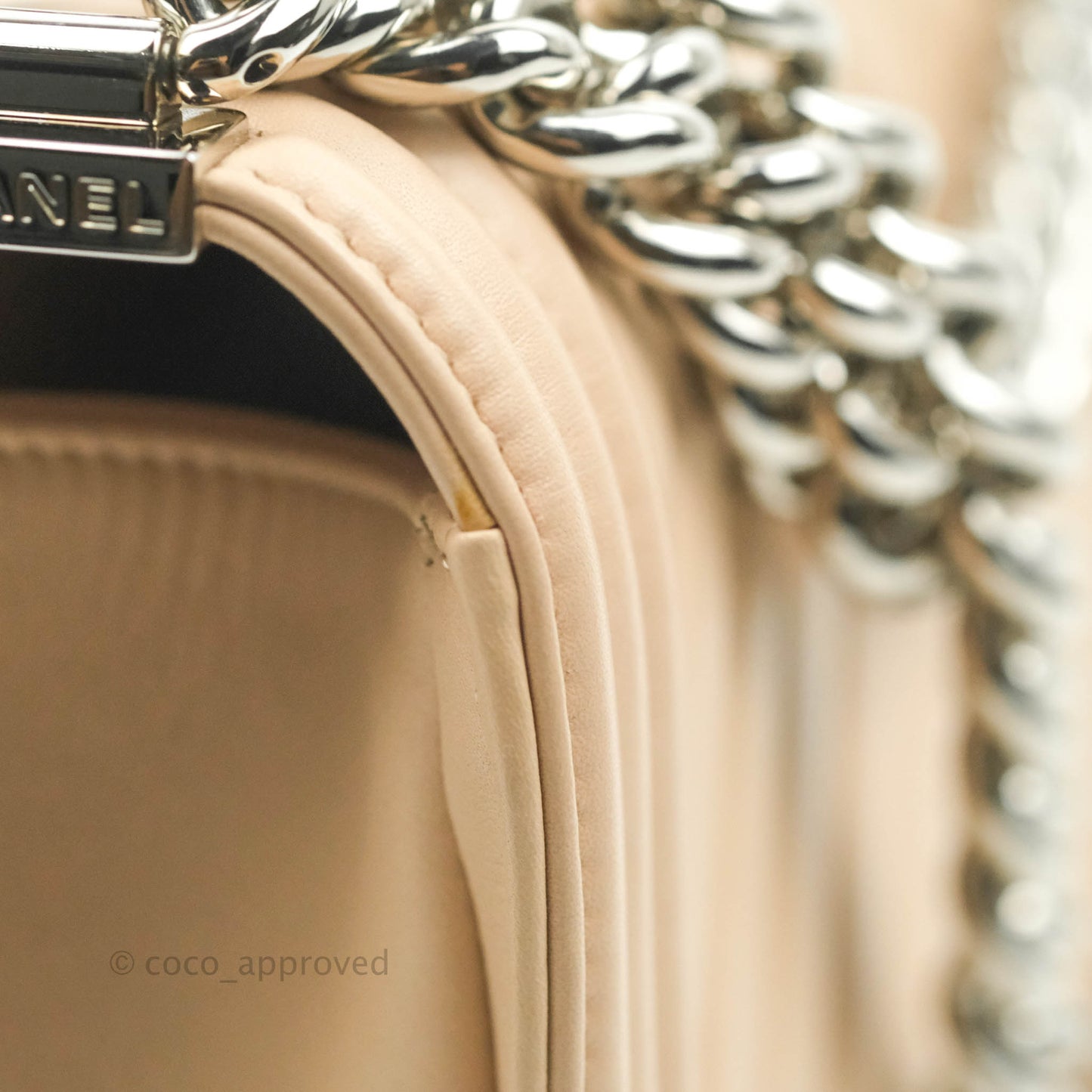 Chanel Chevron Medium Boy Light Pink Beige Calfskin Silver Hardware