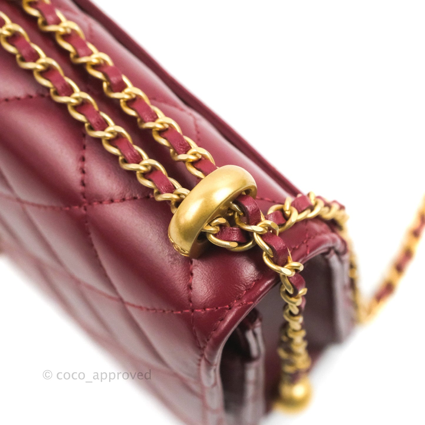 Chanel Quilted Perfect Fit Adjustable Wallet On Chain WOC Burgundy Calfskin Aged Gold Hardware