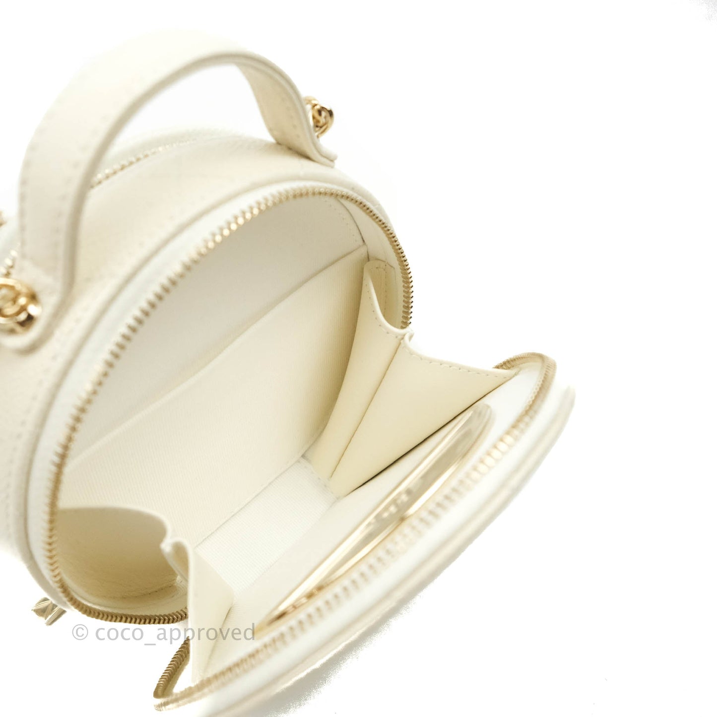 Chanel Mini Round Vanity Bag with Handle Ivory Caviar Gold Hardware 22C