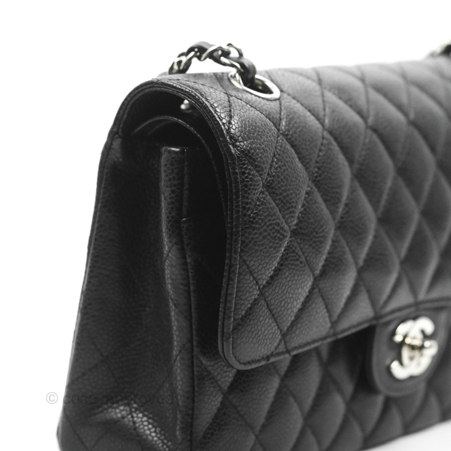 Chanel Classic M/L Medium Flap Quilted Black Caviar Silver Hardware