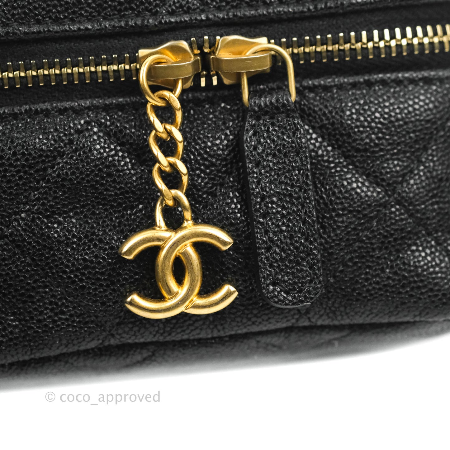 Chanel Quilted Mini Top Handle Vanity With Chain Black Caviar Aged Gold Hardware