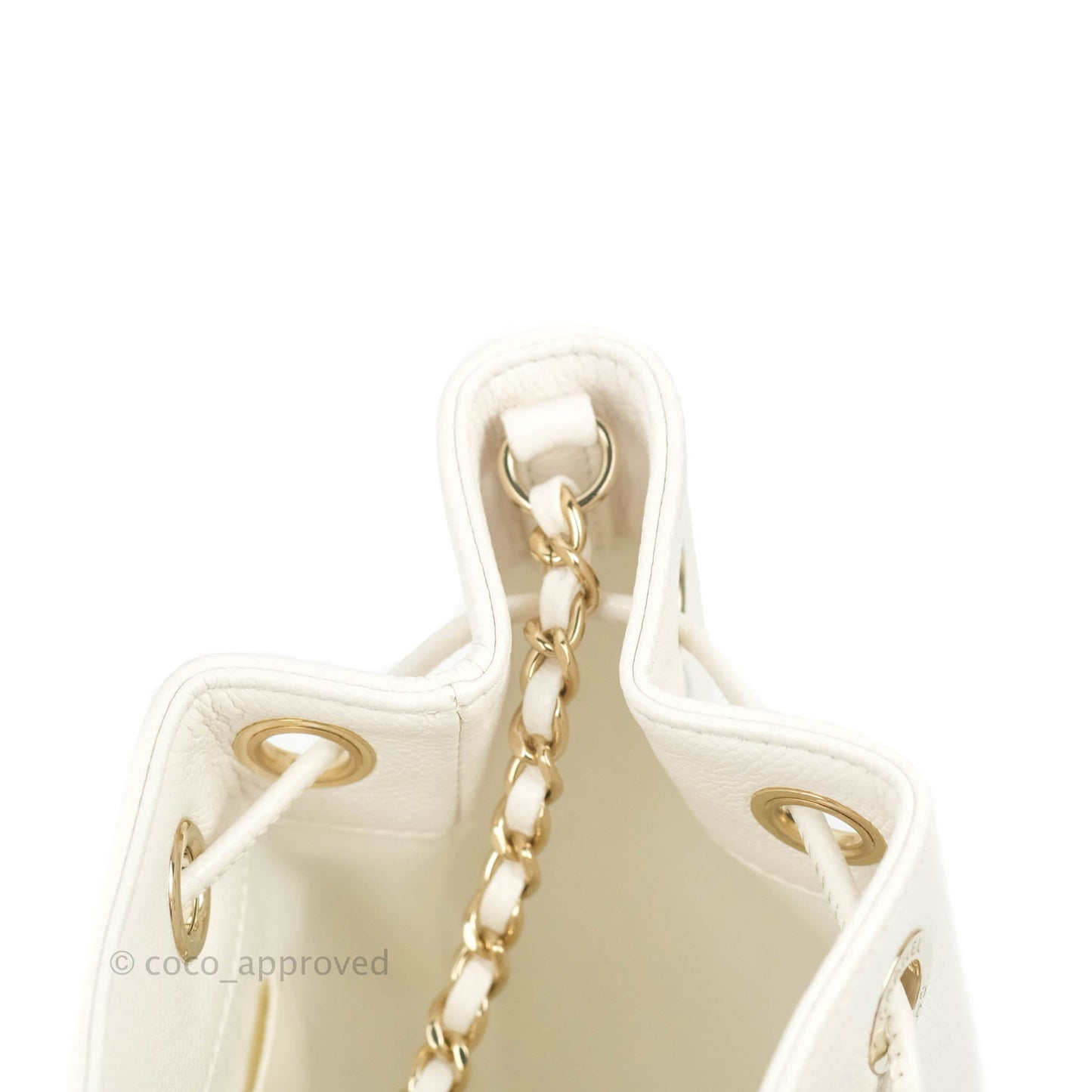 Chanel Business Affinity Drawstring Bucket Bag White Caviar Gold Hardware