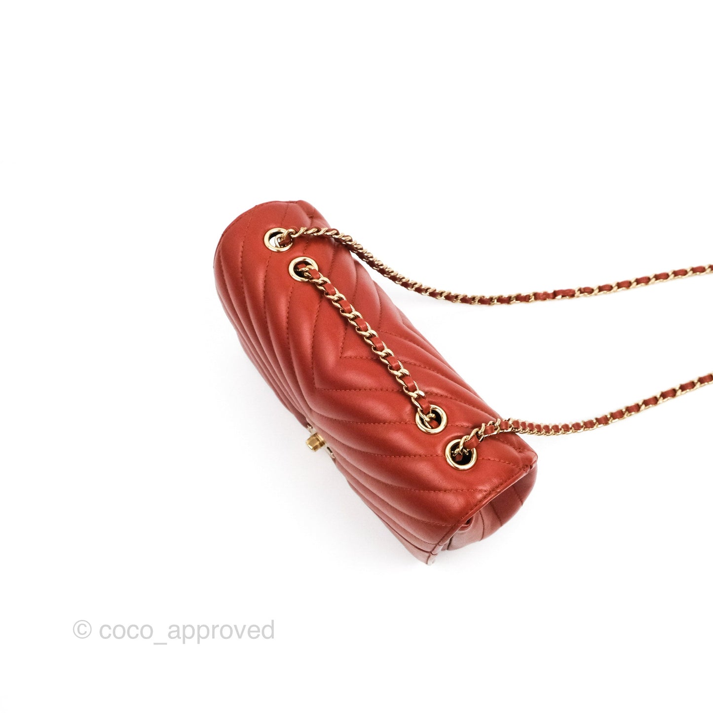 Chanel Small Statement Chevron Flap Bag Red Calfskin Gold Hardware
