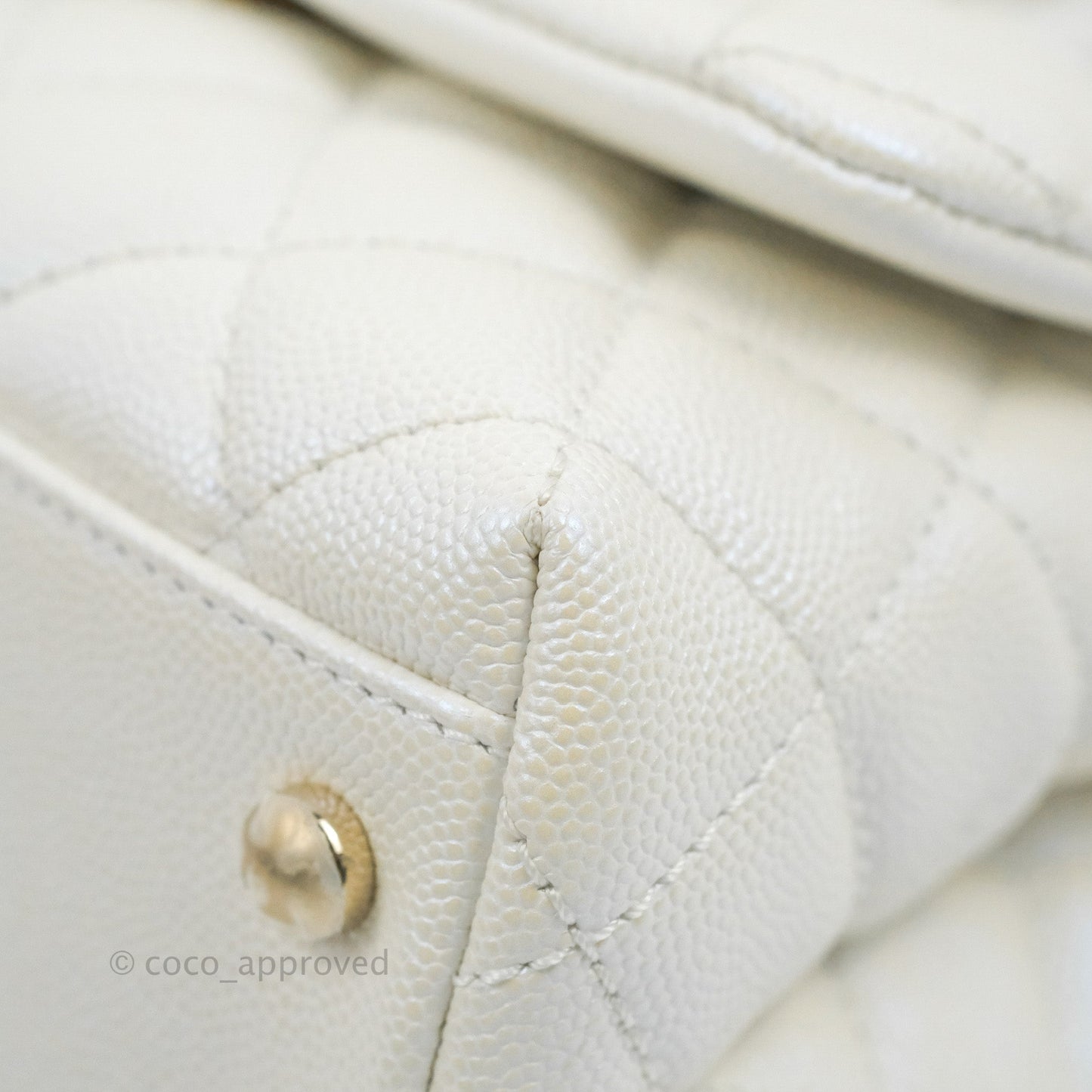 Chanel Mini Coco Handle Quilted Iridescent Pearl White Caviar Gold Hardware