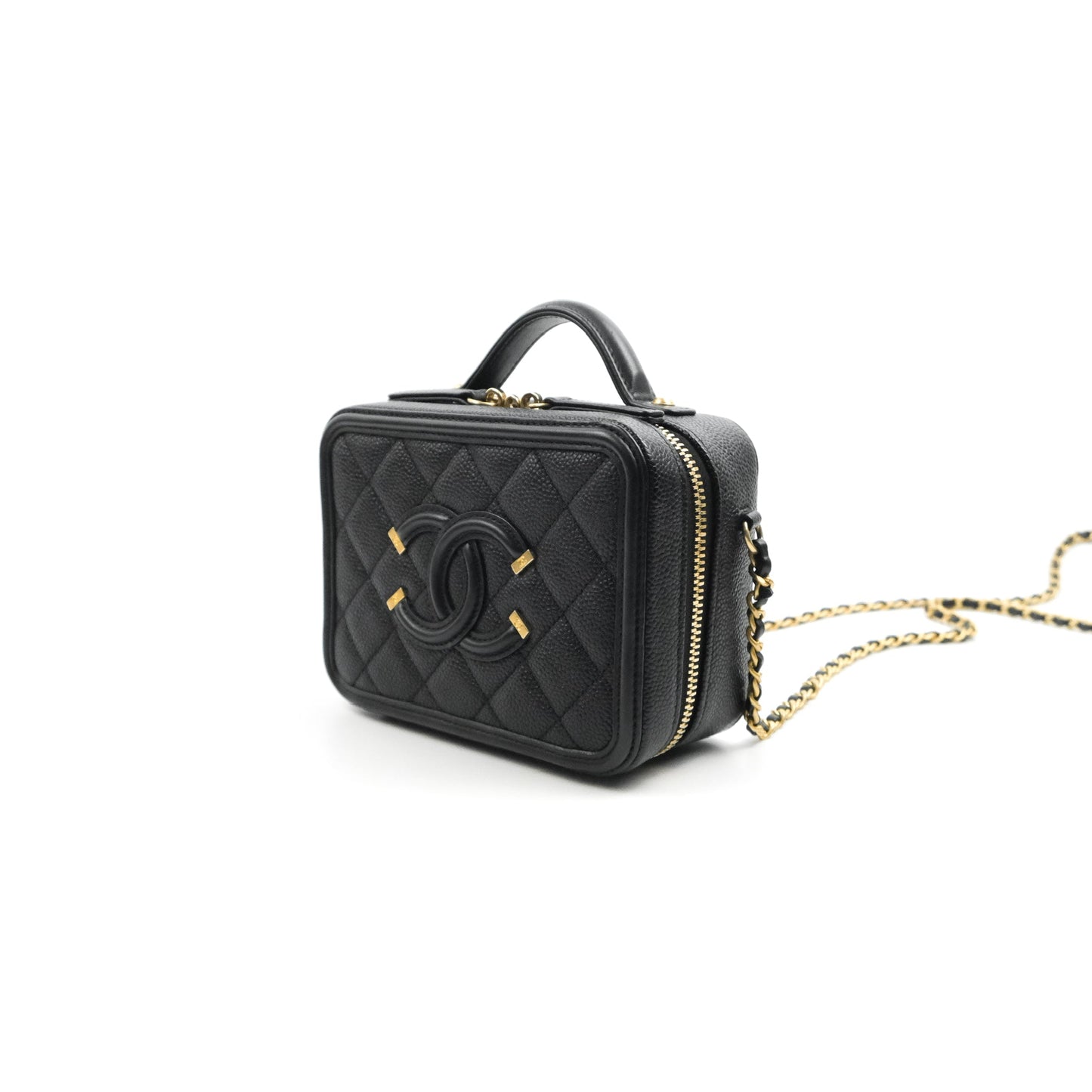 Chanel Quilted Small CC Filigree Vanity Case Black Caviar