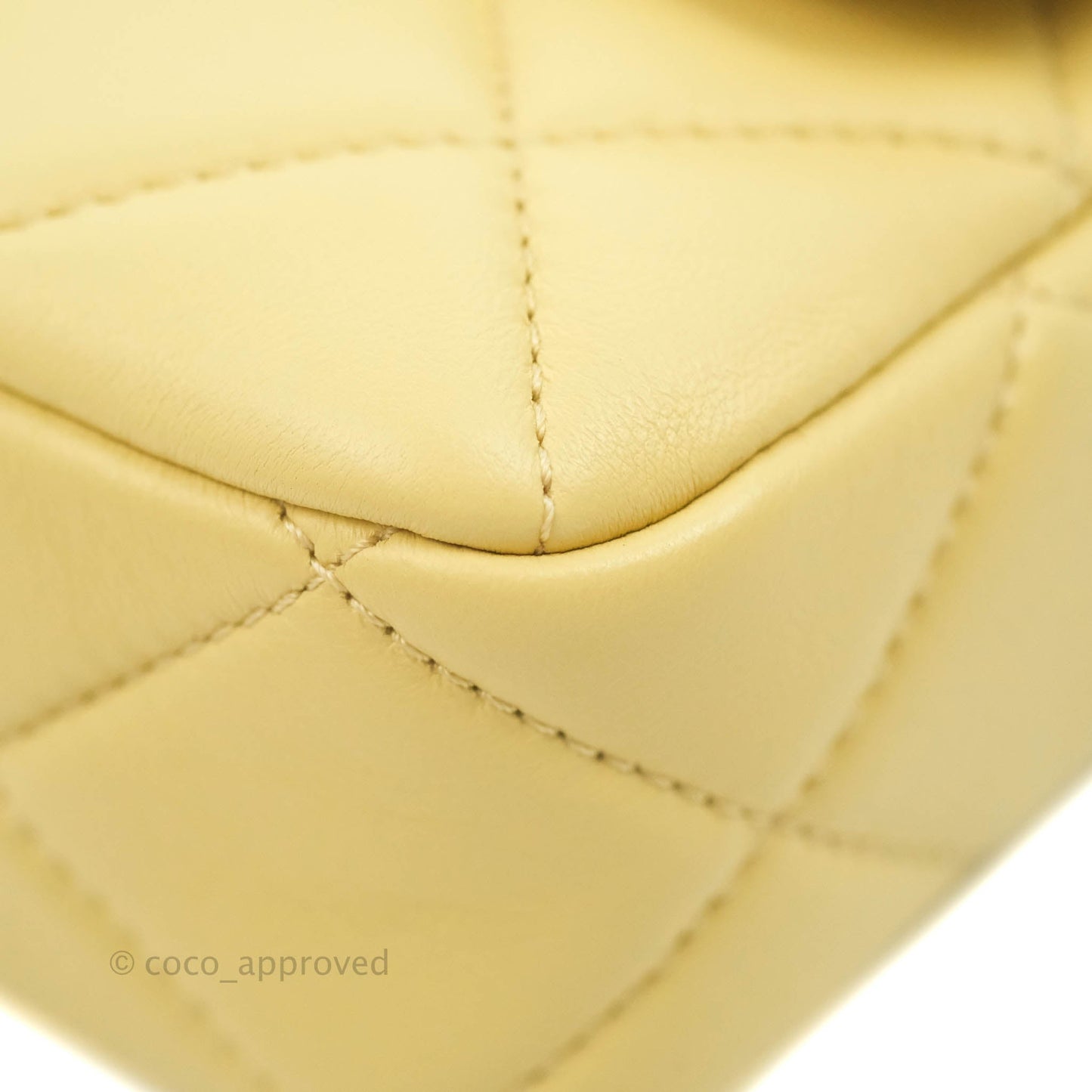 Chanel Enamel Quilted Pending CC Mini Square Flap Yellow Lambskin Aged Gold Hardware 22P