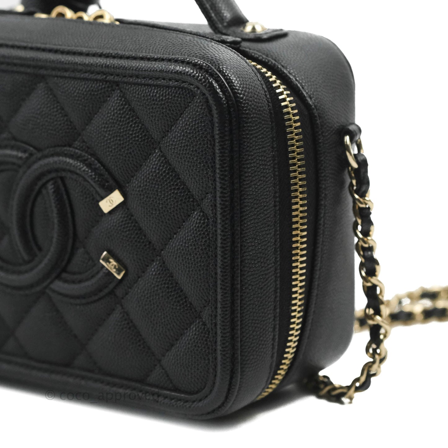 Chanel Quilted Small CC Filigree Vanity Case Black Caviar Gold Hardware