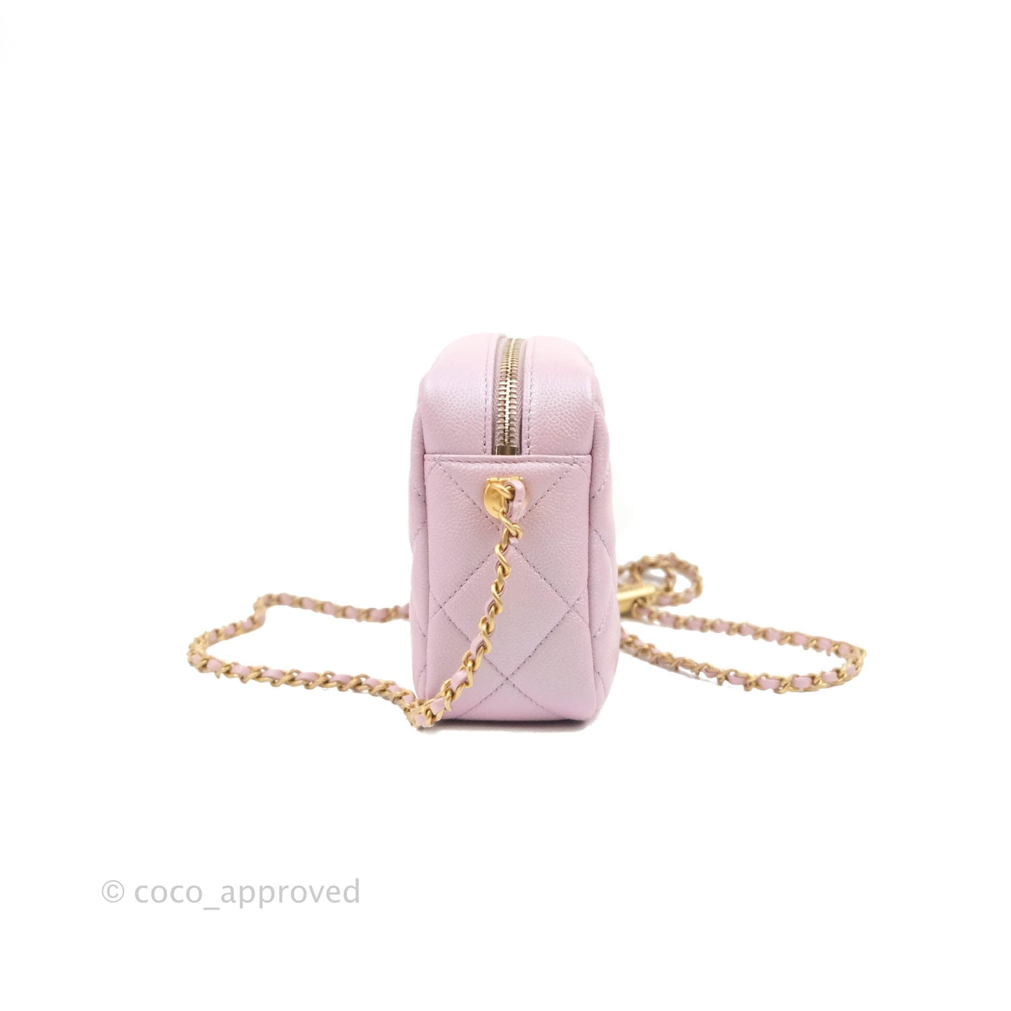Chanel Quilted My Perfect Camera Case Iridescent Pink Caviar Aged Gold Hardware