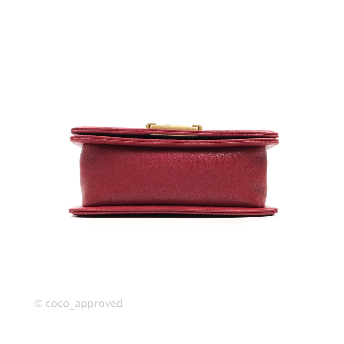 Chanel Small Chevron Boy Red Caviar Aged Gold Hardware