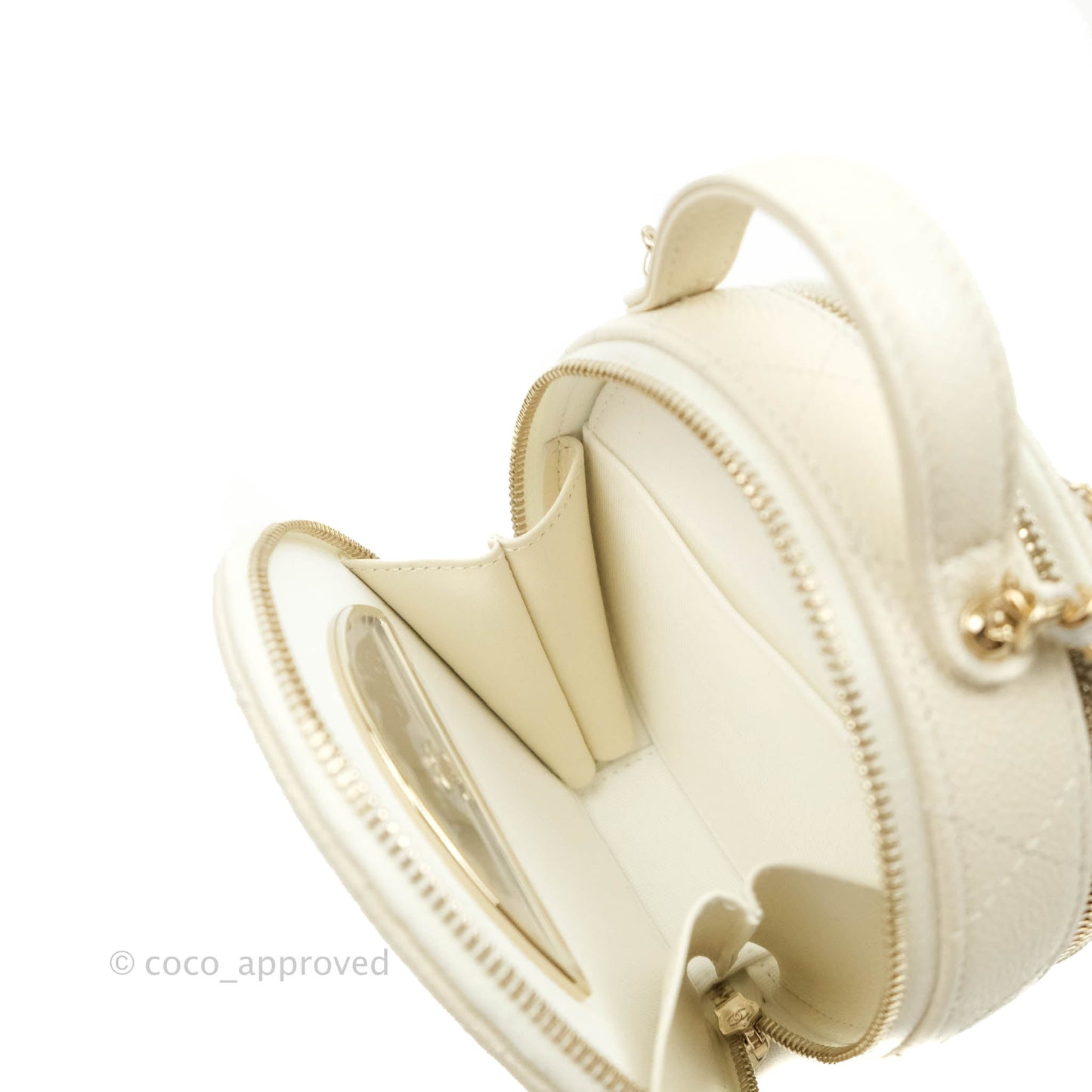 Chanel Mini Round Vanity Bag with Handle Ivory Caviar Gold Hardware 22C