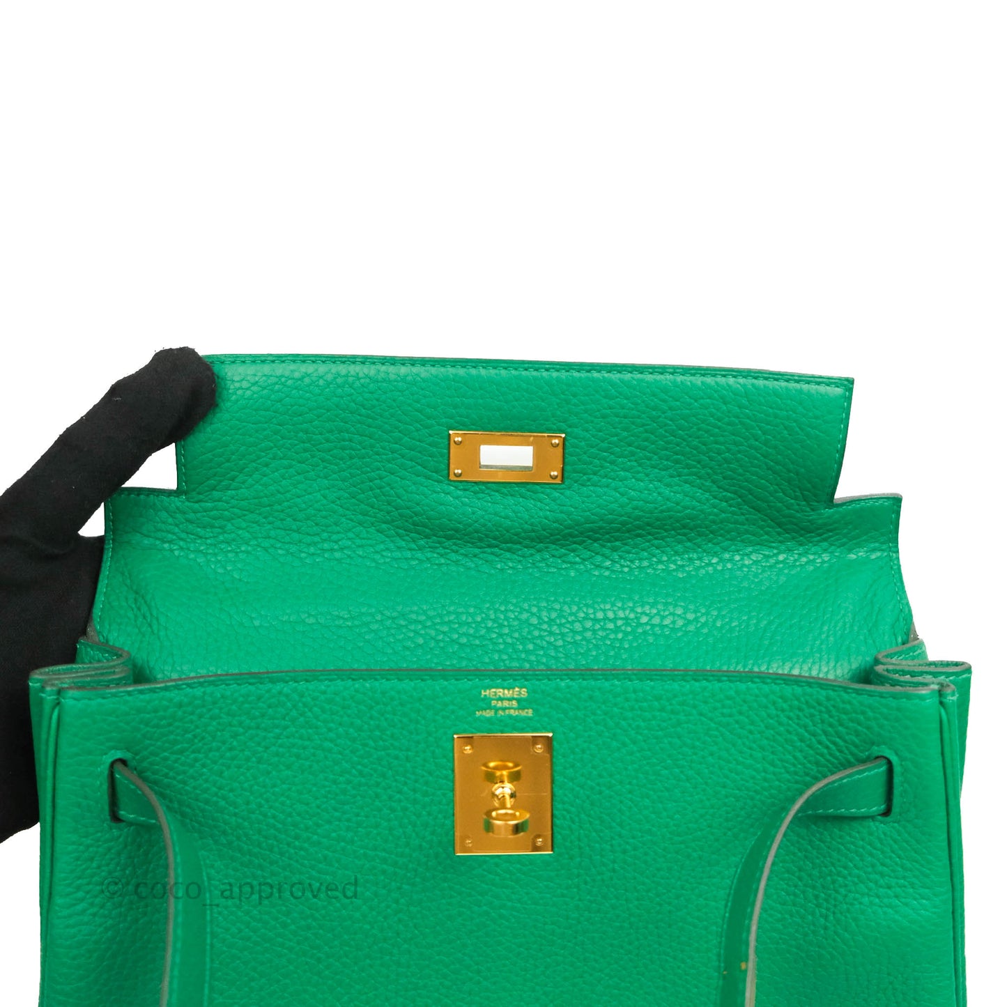 Hermès Retourne Taurillon Kelly 28 Vert Vertigo Clemence Gold Hardware