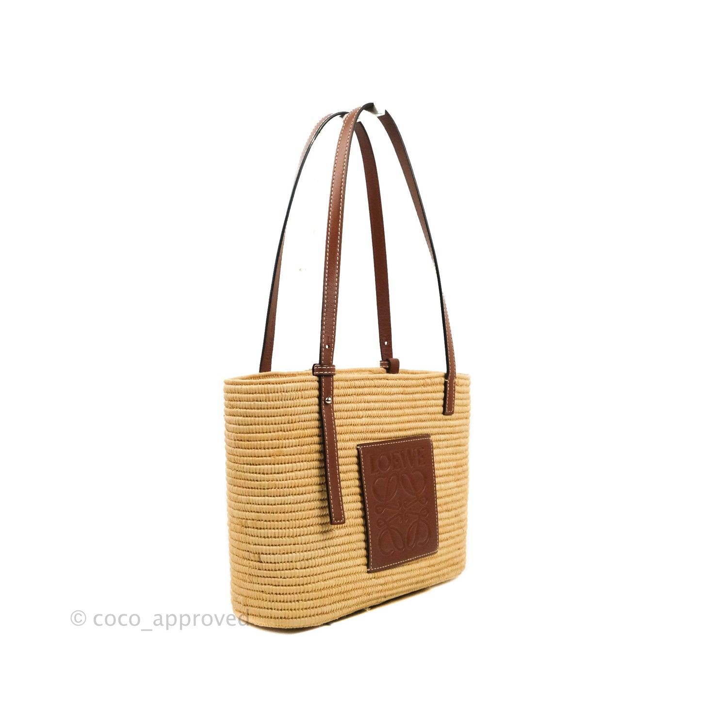 Loewe Small Square Basket Bag Raffia Calfskin Natural/Pecan