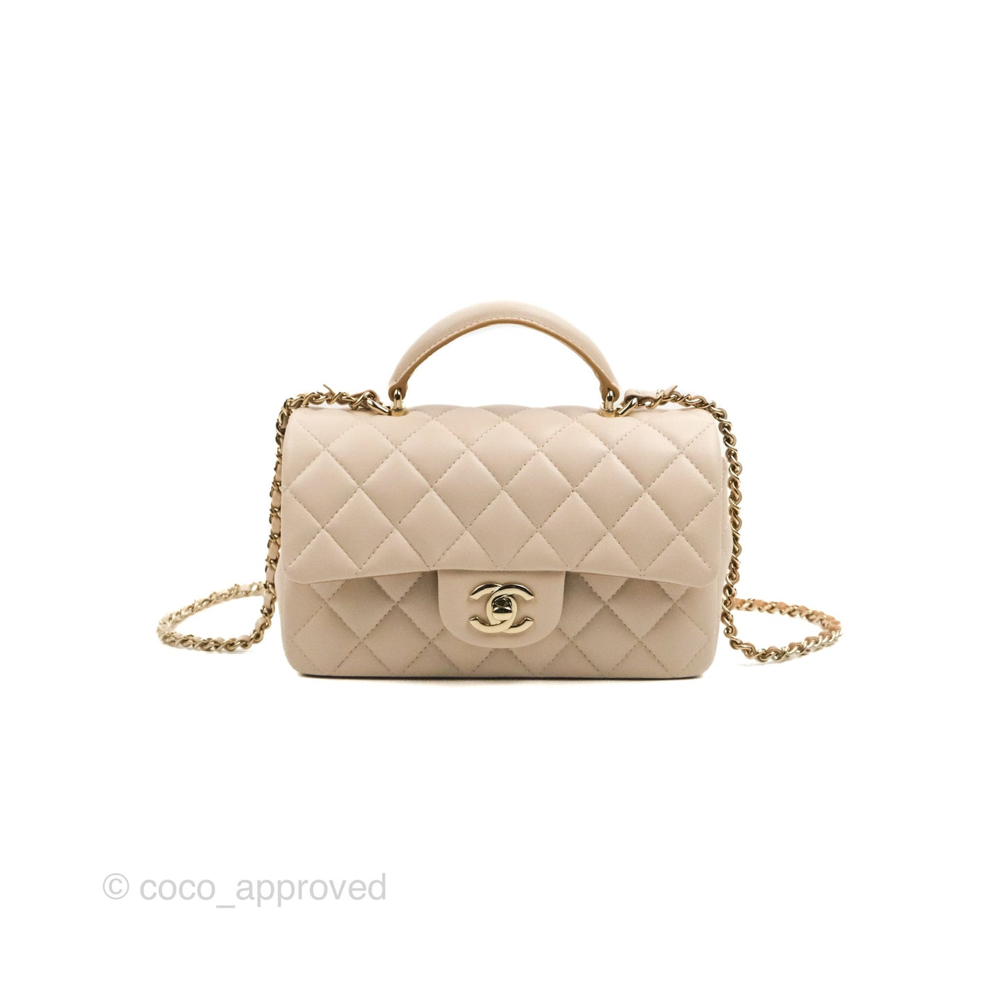 Chanel Top Handle Mini Rectangular Flap Bag Ecru/Beige Lambskin Gold Hardware 23P