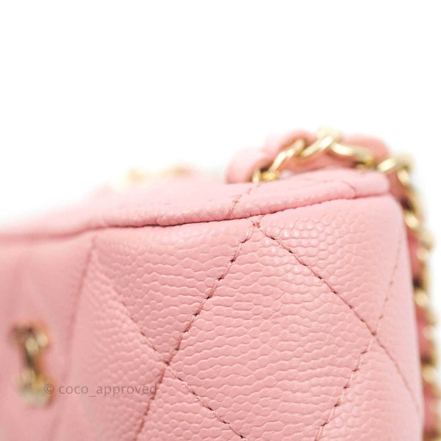 Chanel Vanity Phone Holder With Chain Pink Caviar Gold Hardware