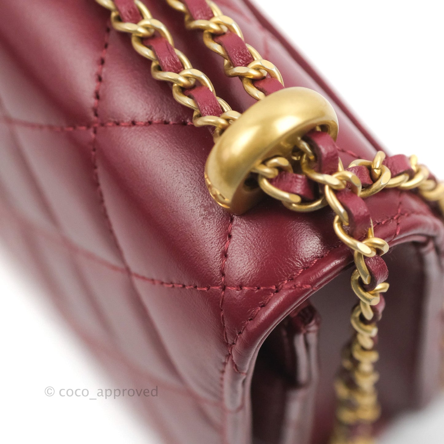 Chanel Quilted Perfect Fit Adjustable Wallet On Chain WOC Burgundy Calfskin Aged Gold Hardware