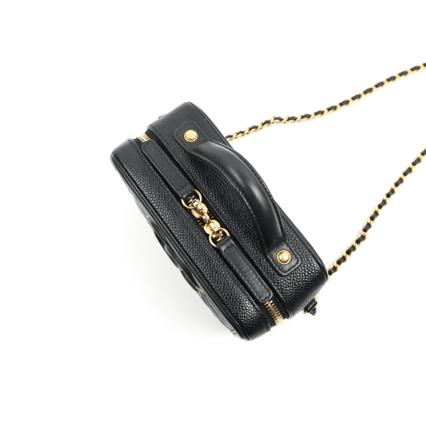 Chanel Quilted Small CC Filigree Vanity Case Black Caviar